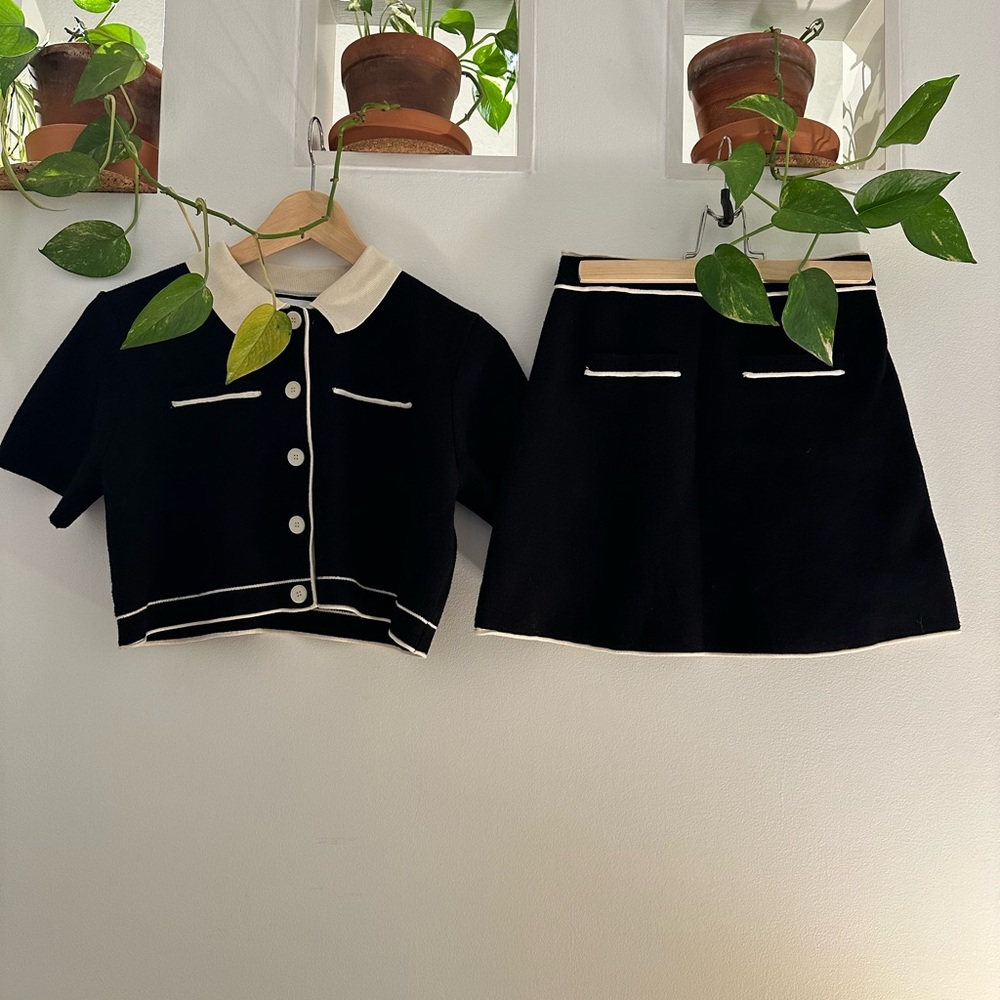 OAK + FORT Cream and Black Knit Set